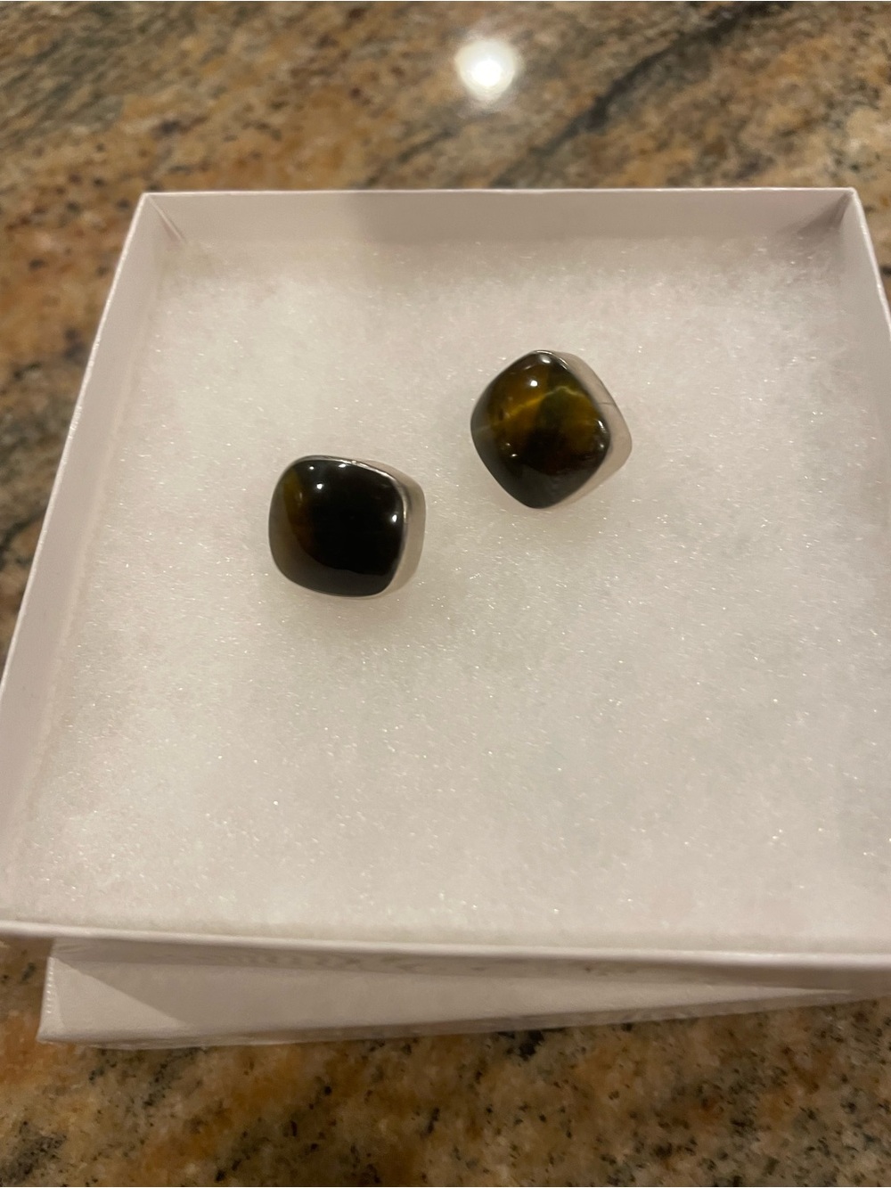 Tiger's Eye Cushion Stud Earrings - Brown/Black